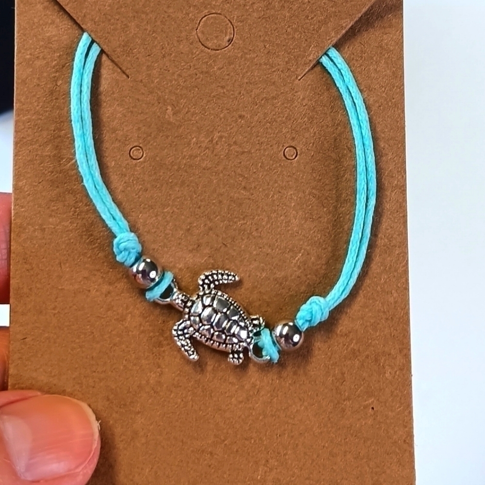 Sea Turtle Hemp Rope Anklet Teal Blue Boho‎ Beach Tropical Adjustable Hawaiian